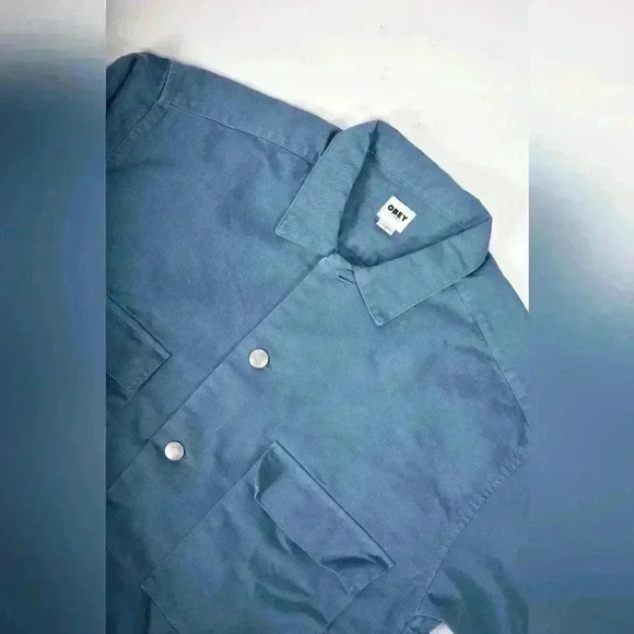 FW20 OBEY Aqua Deep Blue Boxy Fit Cotton Twill Jean Wilson  Denim Jacket Medium - Picture 8 of 10